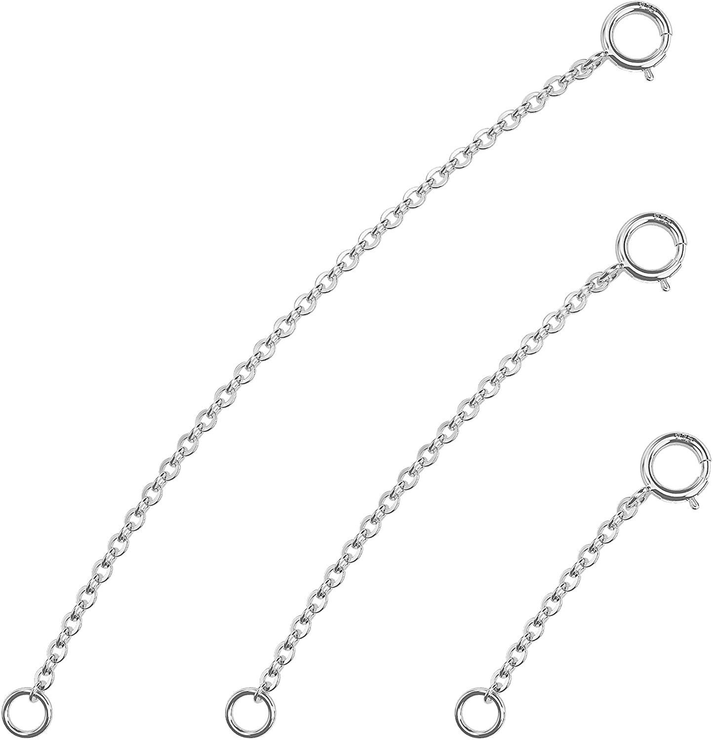 White Gold Necklace Extenders 925 Sterling Silver Necklace Bracelet Ankle  Extender Chain Extension for Jewelry Making（2 3 4 inch） 